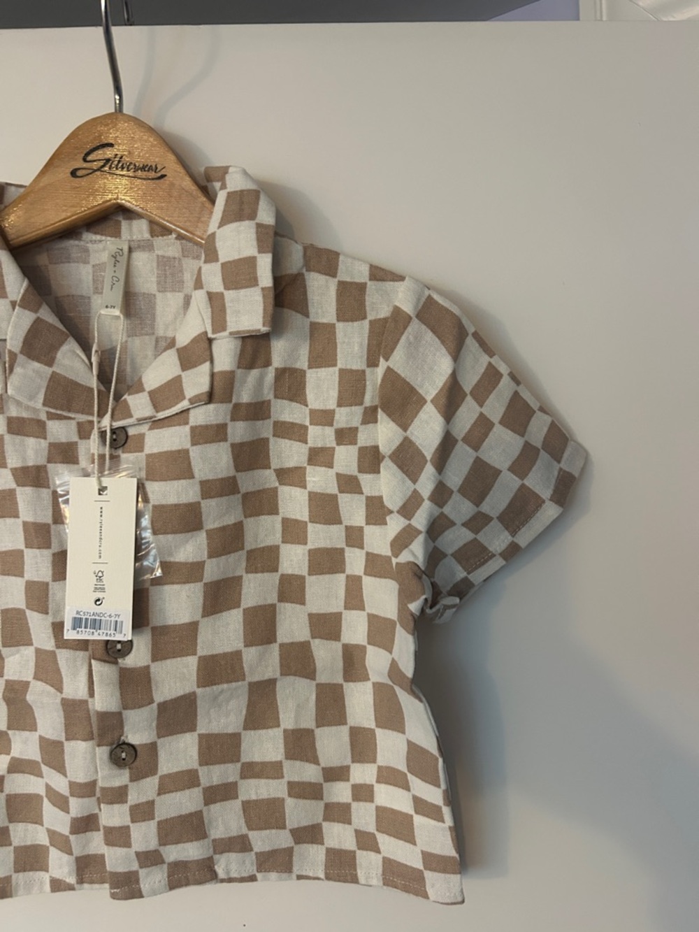 Rylee + Cru Beige and White Checkerboard Crop Button-Down - Picture 2 of 4